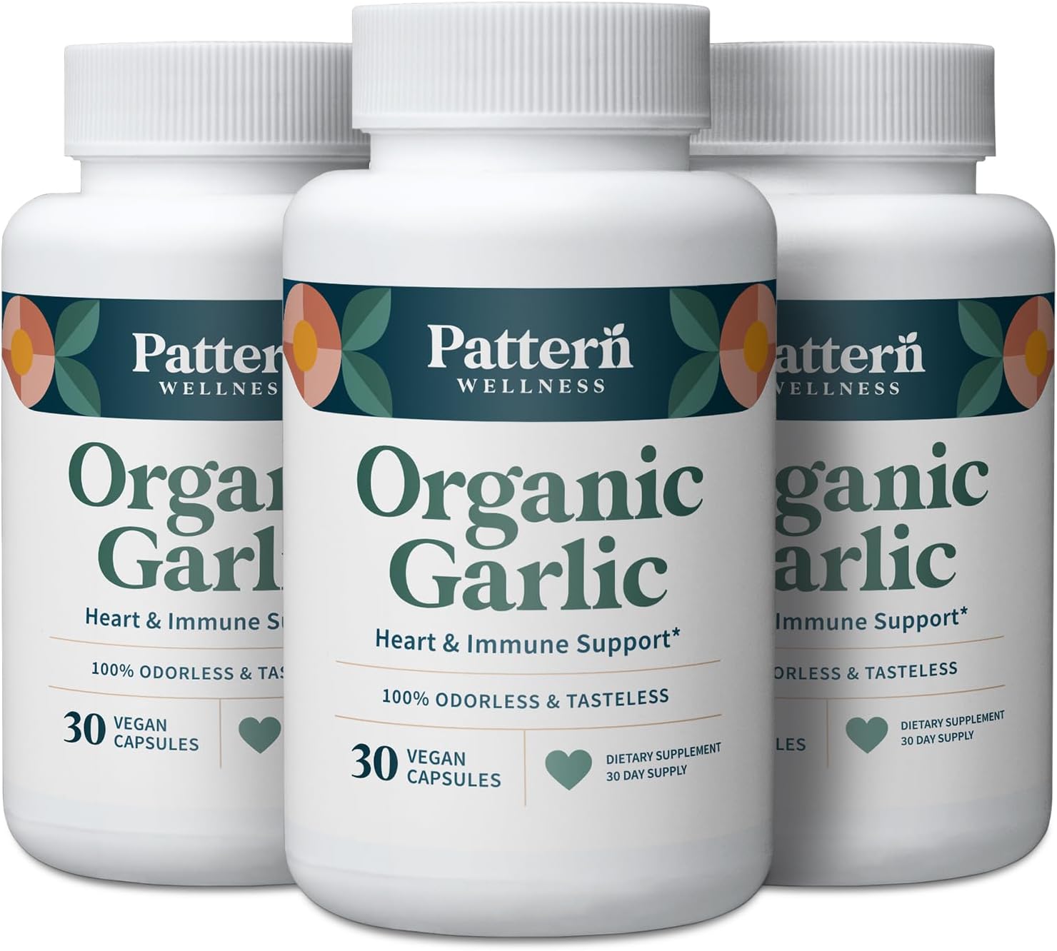 Pattern Wellness Odorless Organic Garlic – 1000mg – Immune, Circulatory & Heart Health Support – Non-GMO & Gluten Free – 90 Vegan Capsules
