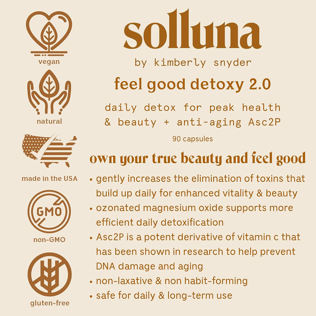 Solluna by Kimberly Snyder Oxygenated Magnesium Colon Cleanse with Asc2P — Gentle Detoxification and Bloating Relief — Fast Acting, Non-Laxative Detox for Digestive Health (90CT) Vegan & Non-GMO
