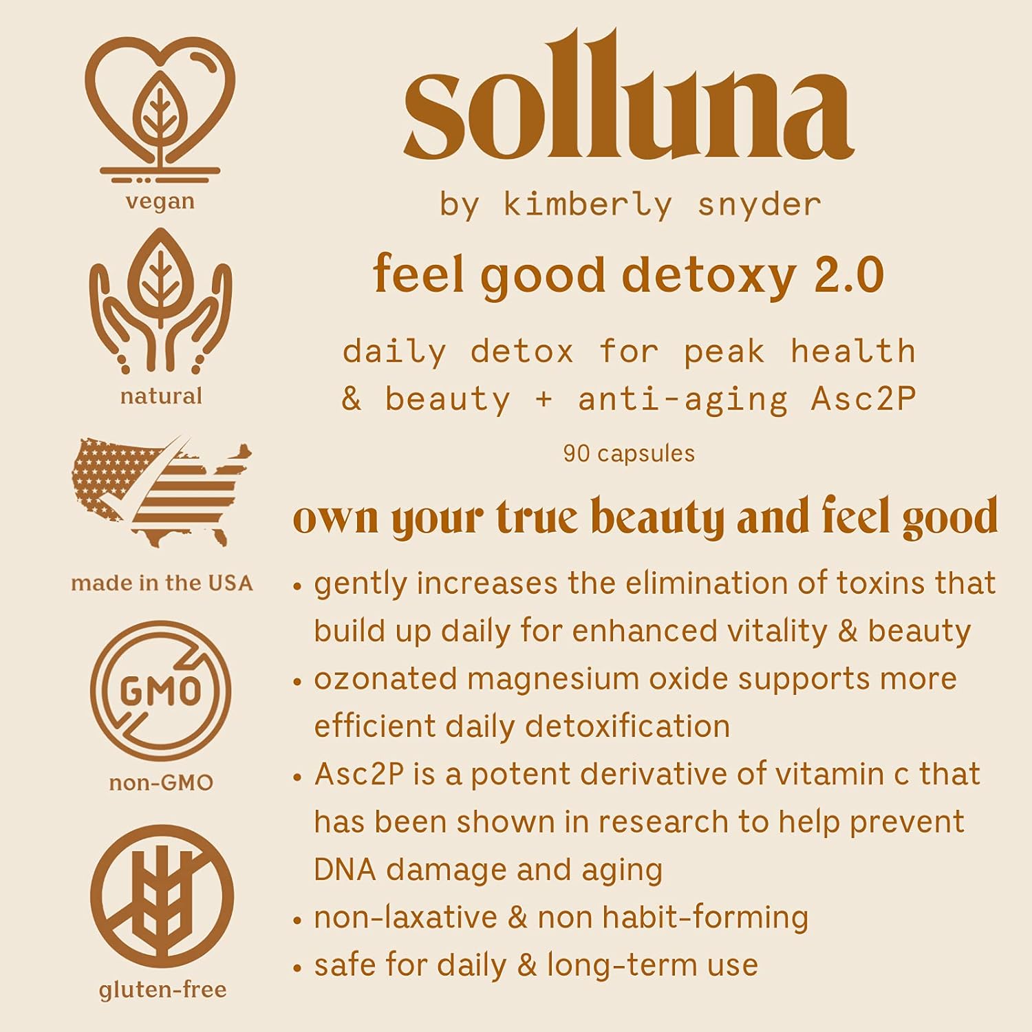 Solluna by Kimberly Snyder Oxygenated Magnesium Colon Cleanse with Asc2P — Gentle Detoxification and Bloating Relief — Fast Acting, Non-Laxative Detox for Digestive Health (90CT) Vegan & Non-GMO