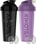 VELOMIX -2 Pack- 28 oz Protein Shaker Bottles for Protein Mixes - 2x Wire Whisk | Leak Proof Shaker Cups for Protein Shakes | Protein Shaker Bottle Pack | Shakers for Protein Shakes-Purple&Black