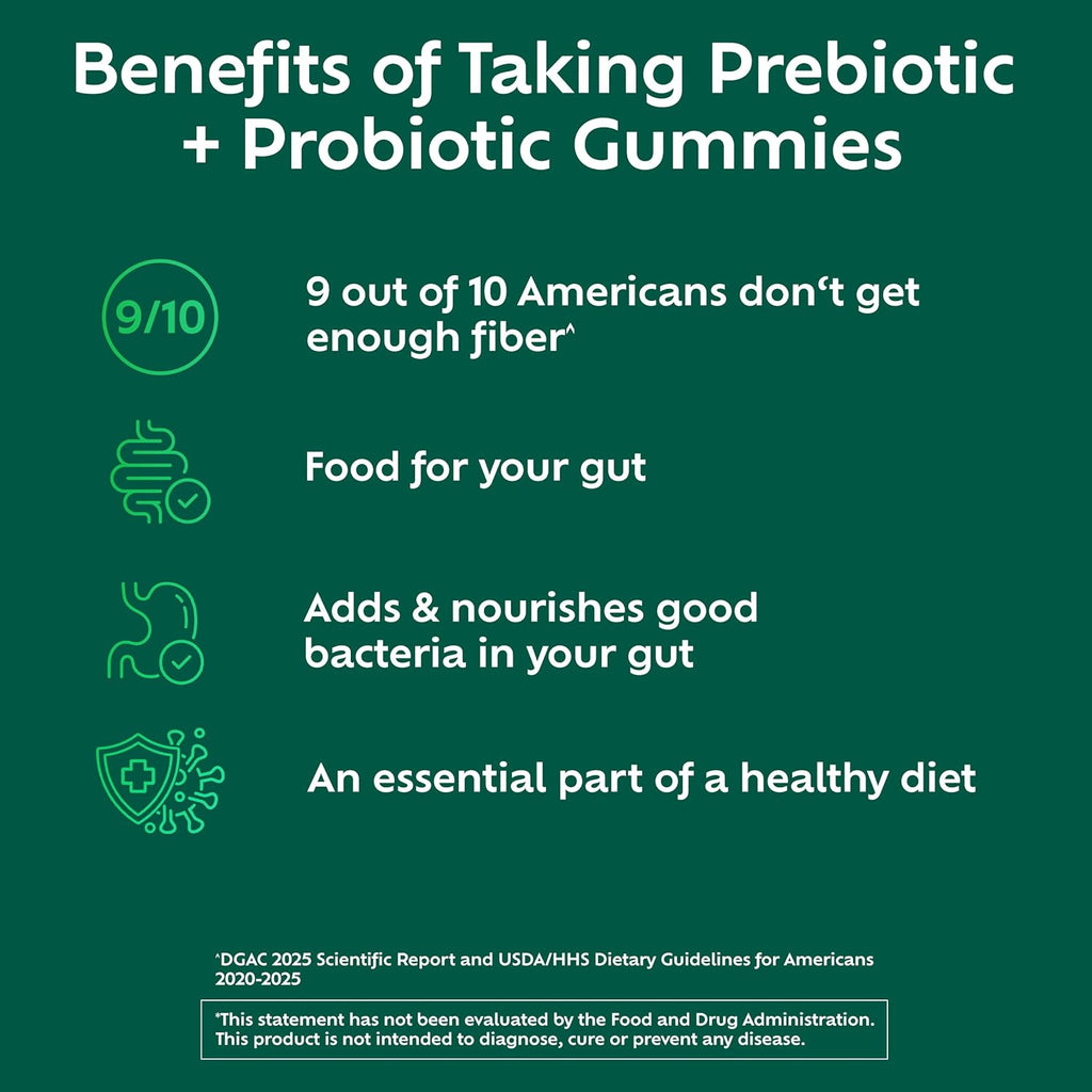 Benefiber Prebiotic Fiber Supplement Gummies with Probiotics for Digestive Health, Assorted Fruit Flavors - 50 Count
