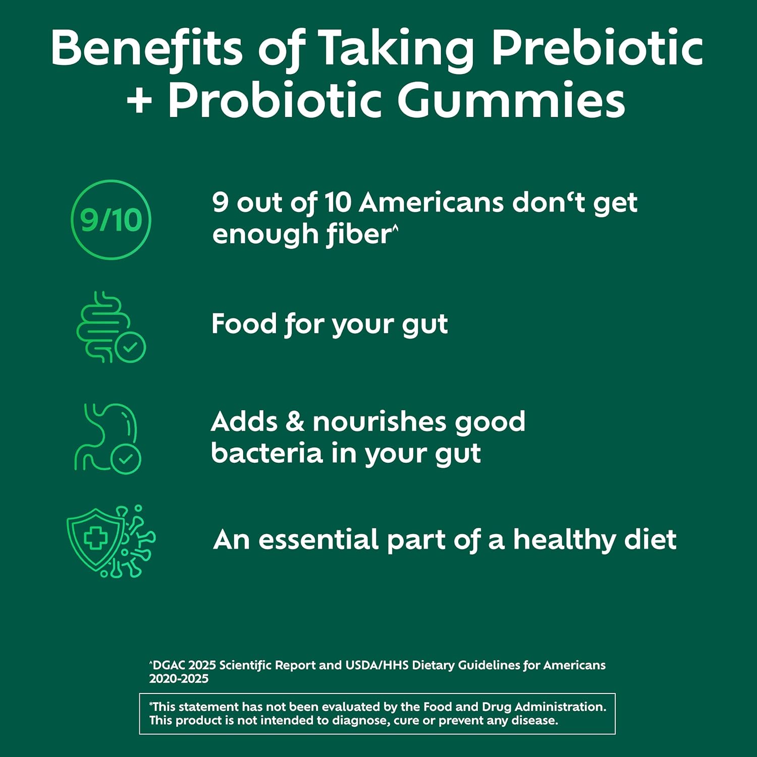Benefiber Prebiotic Fiber Supplement Gummies with Probiotics for Digestive Health, Assorted Fruit Flavors - 50 Count