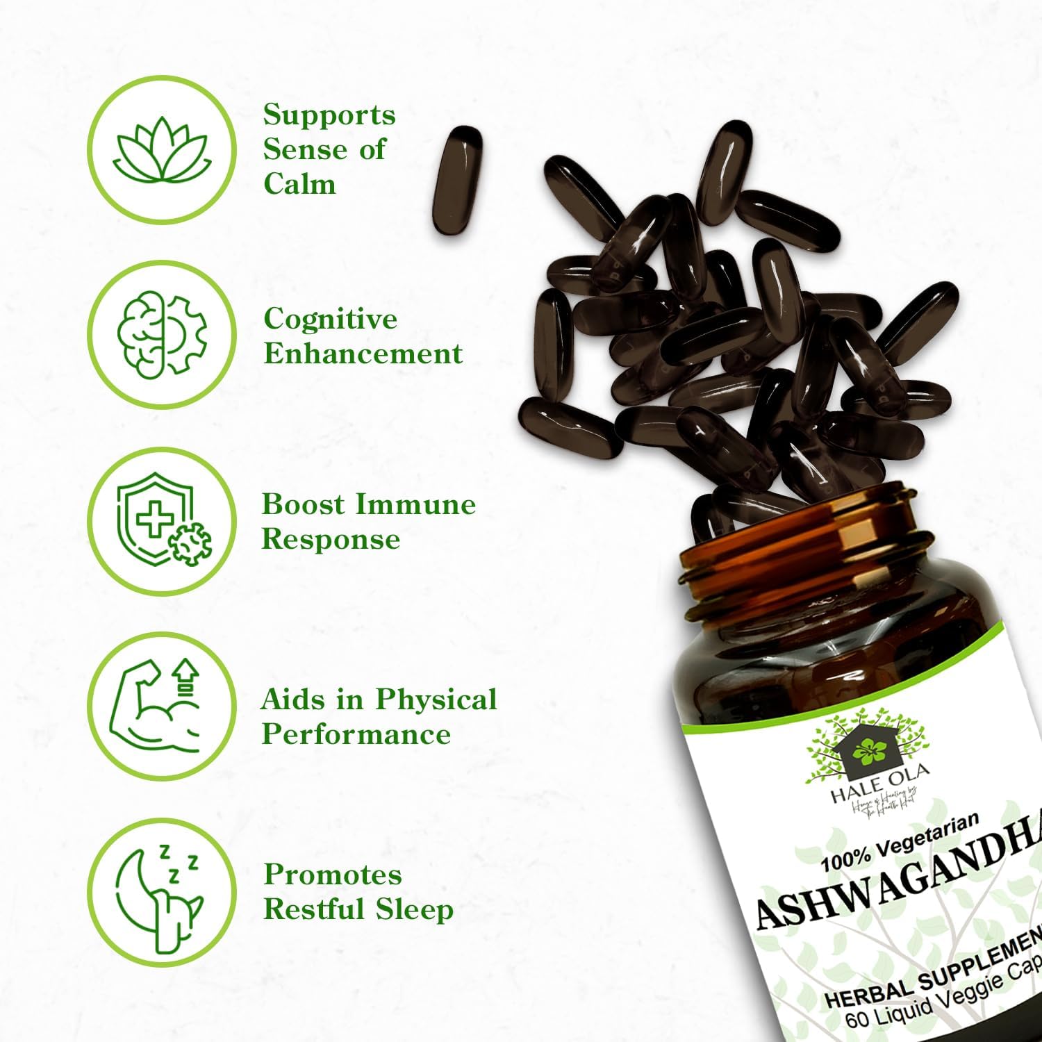 Organic Ashwagandha Capsules - Gluten-Free, Non-GMO & Kosher Certified - Ashwagandha Supplements for Immune Support, Stress, Mood, Anxiety Relief & Energy Support - 1000 mg, 60 Vegetarian Capsules