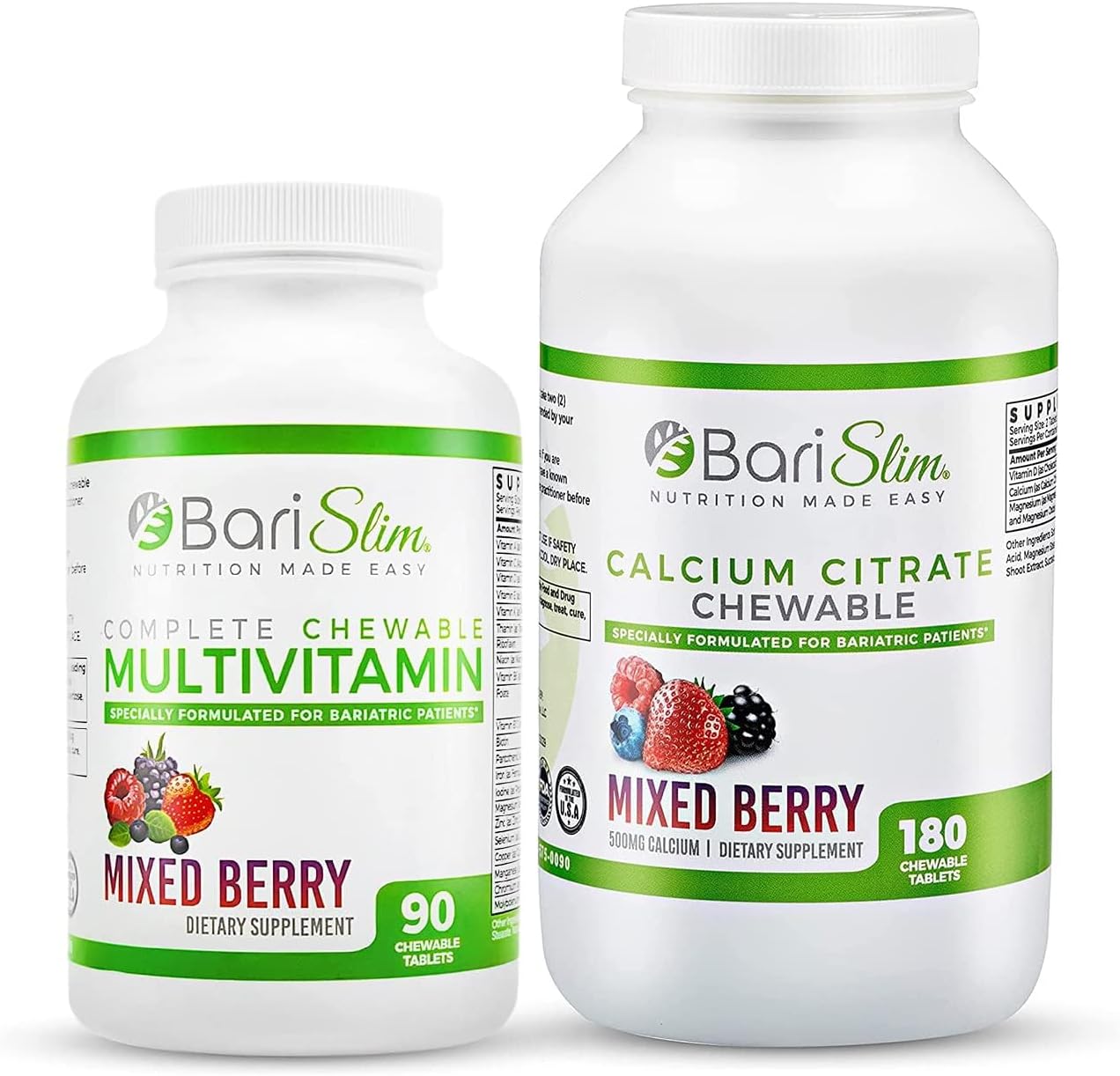 BariSlim Bariatric Calcium Citrate & Complete Chewable Bariatric Multivitamin - Bariatric Vitamin and Supplement for Post Bariatric Surgery Including Gastric Bypass and Gastric Sleeve
