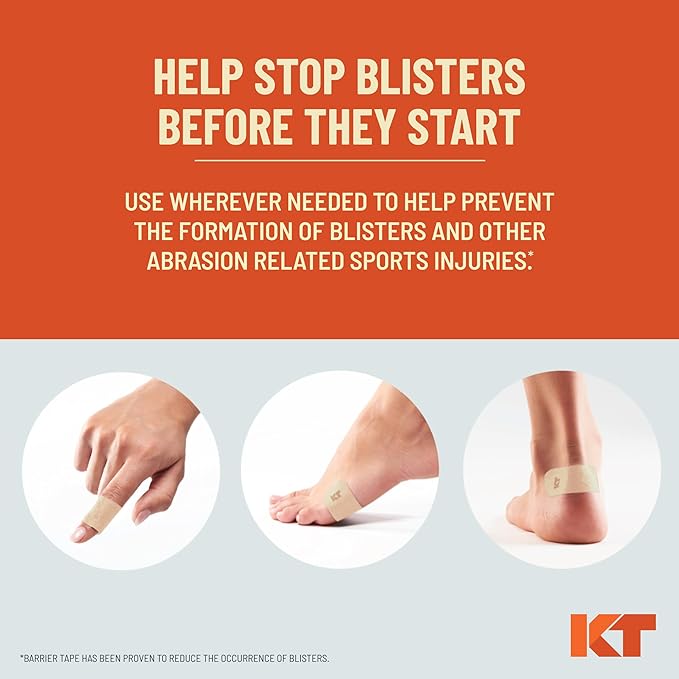 KT Health Blister Prevention Tape – 30 Precut Strips for Blister Protection, Strong Adhesive, Dermatologist Tested, Ideal for Athletes and Active Lifestyles – Black