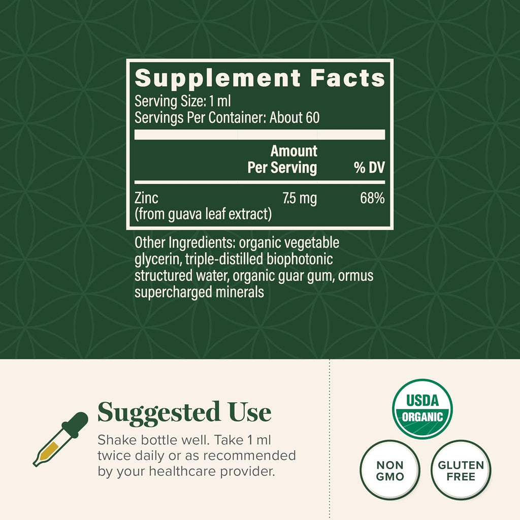 Global Healing USDA Organic Zinc Supplements Liquid - Pure Vitamin Drops for Immune System Boost, Hormone Balance, and Healthy Aging - Natural, Vegan-Friendly, Non-GMO, Organic Zinc Vitamins (2 Fl Oz)