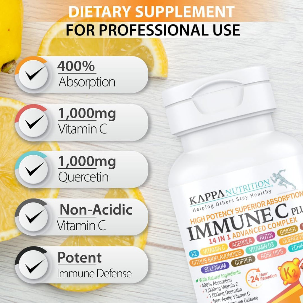 Quercetin 1,000mg, Vitamin C 1,000mg, Zinc 50mg, Vitamin D3 5,000iu, Selenium, Copper, Acerola, Ginger, Rutin, Bitter Orange, Rose Hips, Echinacea, Immune C Plus, 14 in 1 Immune C Plus (90 Count)