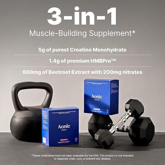 AONIC Build 3-in-1 Creatine, HMBPro™ & Beetroot Formula | Vegan, Non-GMO Pre/Post-Workout Drink Mix – Fruit Punch (30 Sticks)