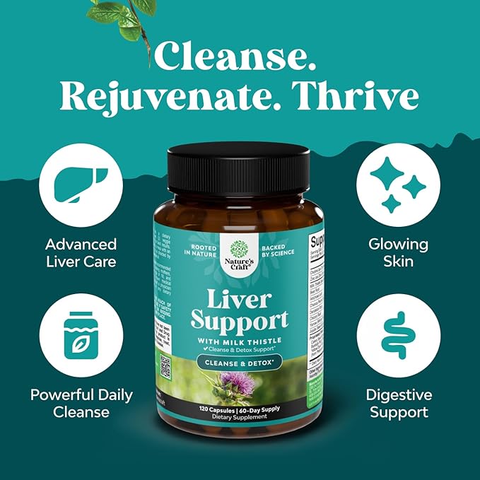 Natures Craft Liver Cleanse Detox & Repair 120 Capsules - Herbal Liver Support Milk Thistle Supplement - Silymarin Milk Thistle Supplements with Dandelion Root, Choline, Beetroot & Artichoke Extract