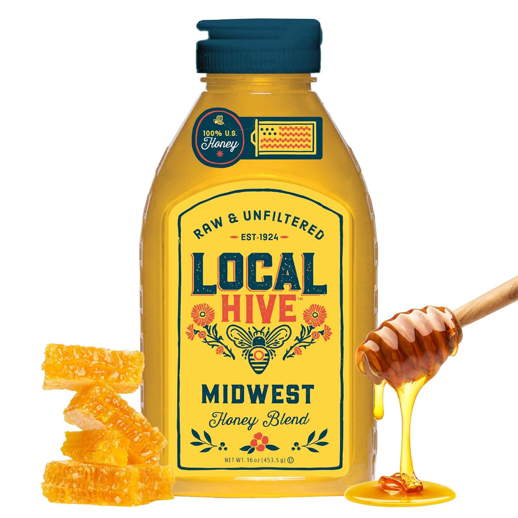 Local Hive Midwest Raw & Unfiltered – 16 oz | 100% Pure U.S. Honey | Natural Sweetener Sourced from American Bees & Beekeepers | Light, Refreshing Flavor | Ideal for Tea, Baking & Cooking
