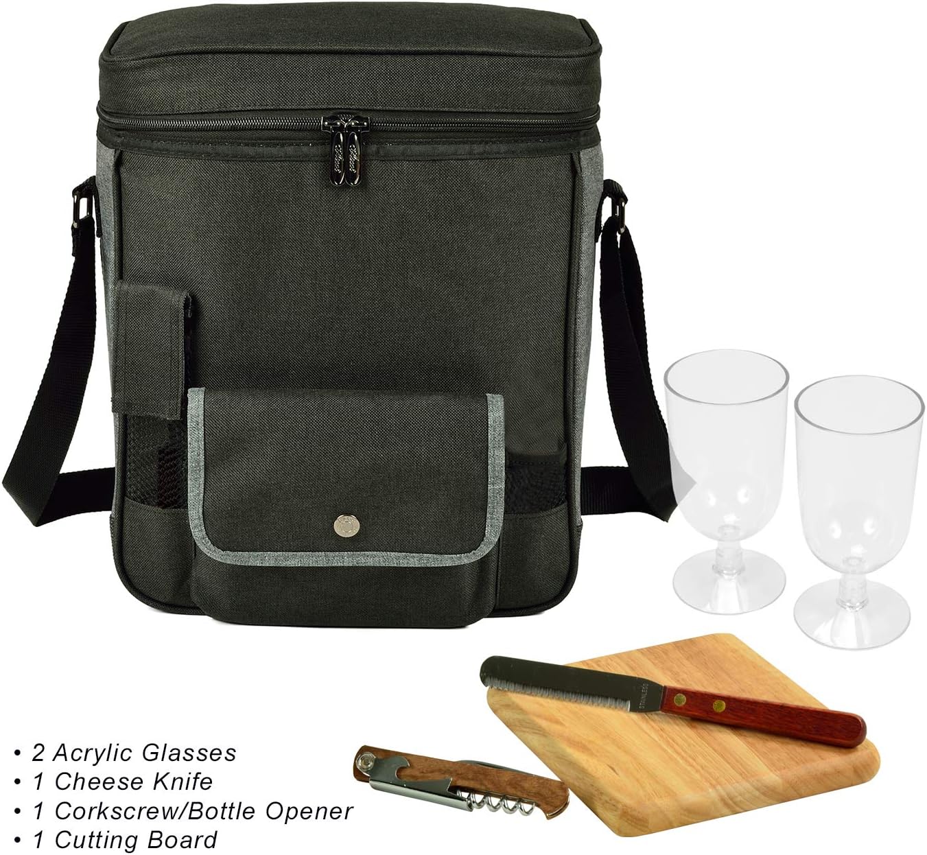 Picnic at Ascot Personalized Monogrammed Wine and Cheese Picnic Basket/Cooler with Hardwood Cutting Board, Cheese Knife and Corkscrew, Assembled & Quality Approved in The USA