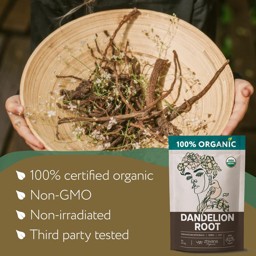 Dandelion Root Organic - Dandelion Tea - Diente de Leon Organico – Natural Cleansing, Gut Flora, Digestion, Liver, Skin – 4 oz
