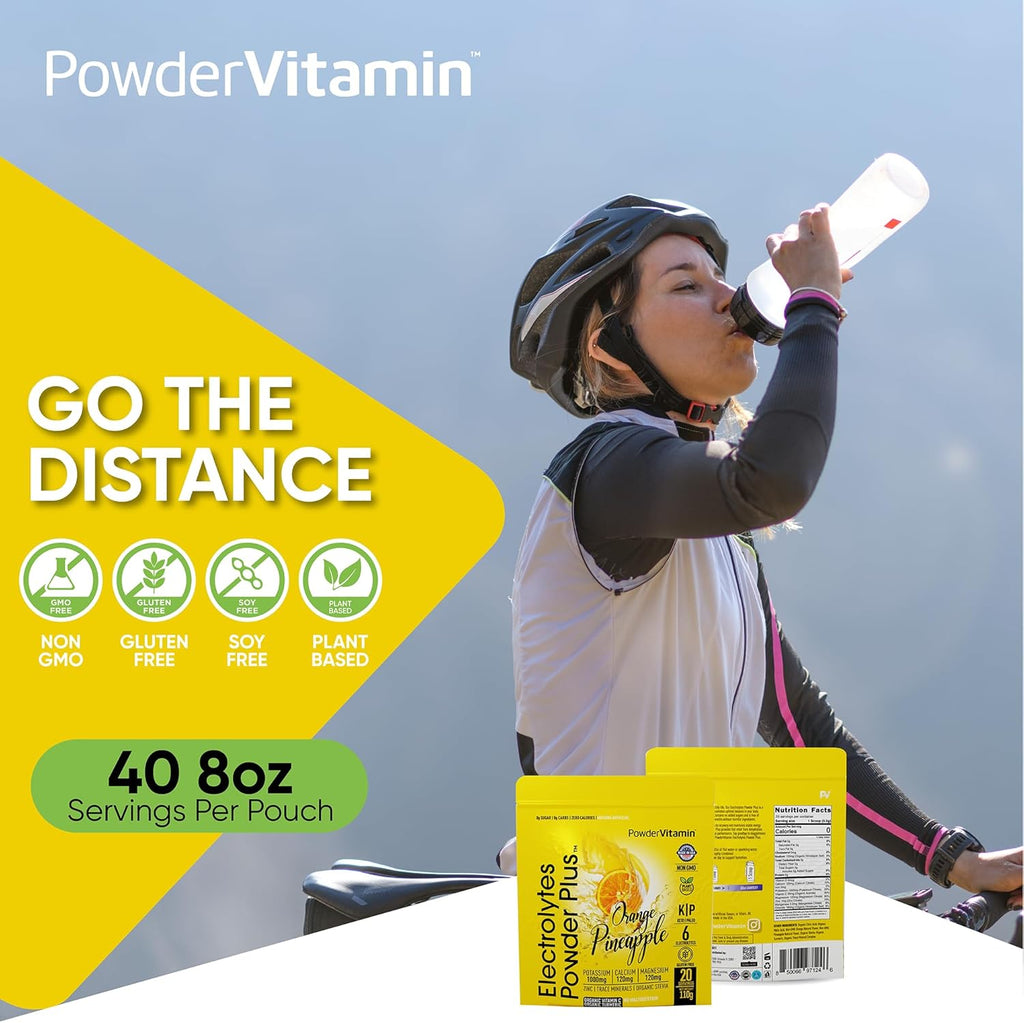 PowderVitamin Electrolytes Powder Plus (20 Servings) Orange Pineapple Electrolyte Powder Zero Calorie Keto,0 Sugar, No Maltodextrin,1000mg Potassium,120mg Calcium,120mg Magnesium, Pink Himalayan Salt