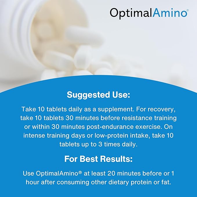 OptimalAmino Tablets (150 Count) | 99% Utilized Essential Amino Acid (EAA) Supplement, Increase Muscle Recovery, BCAA Protein Pre/Post Workout | NSF Certified for Sport® Certified
