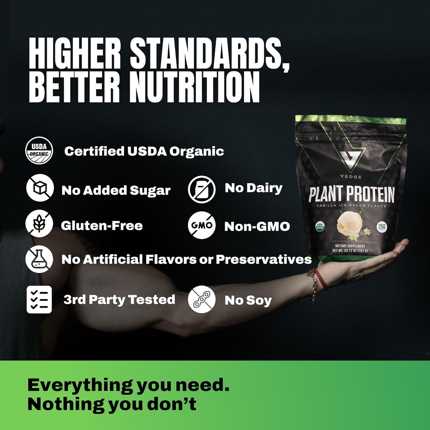 vedge Vegan Protein Powder - Plant Protein Powder with Pea, Pumpkin & Sunflower - USDA Organic, Amino Acids, Dairy Free, Gluten Free, Soy Free, Keto, Non GMO, Smooth Texture - Vanilla - 20 Servings