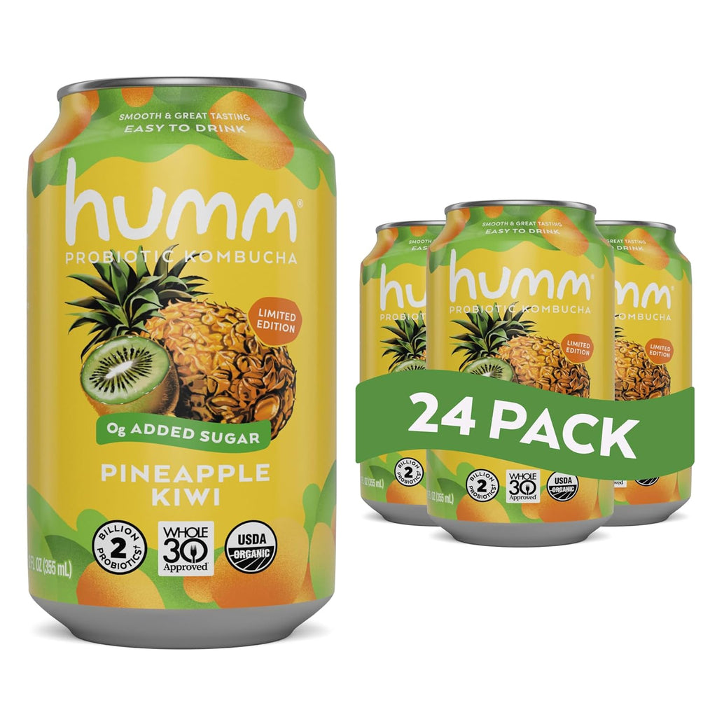 Humm Whole30 Approved Kombucha, Pineapple Kiwi, Organic, Vegan & GMO Free (24 Pack)