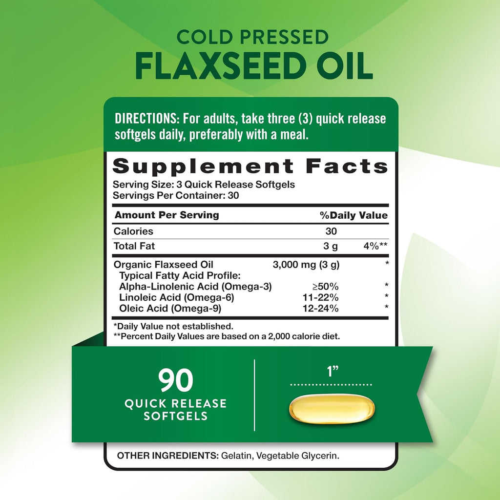 Nature's Truth Flaxseed Oil Softgels | 90 Count | Cold Pressed, Non-GMO & Gluten Free Supplement