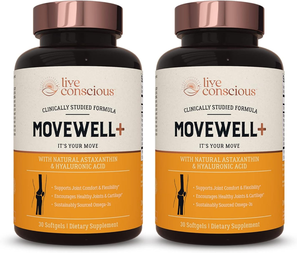 Live Conscious Joint Health Supplement - MoveWell Plus Antarctic Krill Oil, Natural Astaxanthin and Hyaluronic Acid | Outperforms Glucosamine (2 Pack)