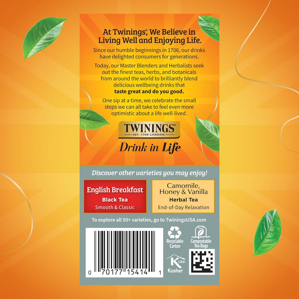 Twinings Prince of Wales Black Tea Individually Wrapped Bags, 20 Count (Pack of 6), Velvety Smooth & Mild, Caffeinated, Enjoy Hot or Iced, 120 Teabags