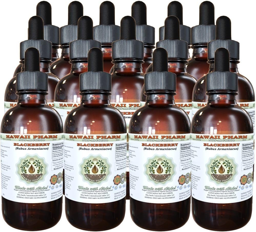 BlackBerry Alcohol-Free Liquid Extract, BlackBerry (Rubus Armeniacus) Root Glycerite Hawaii Pharm Natural Herbal Supplement 15x4 oz