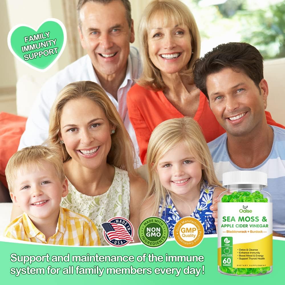 Sea Moss Gummies -Apple Cider Vinegar, Bladderwrack, Burdock Root - Supports Immune Health,60 Ct