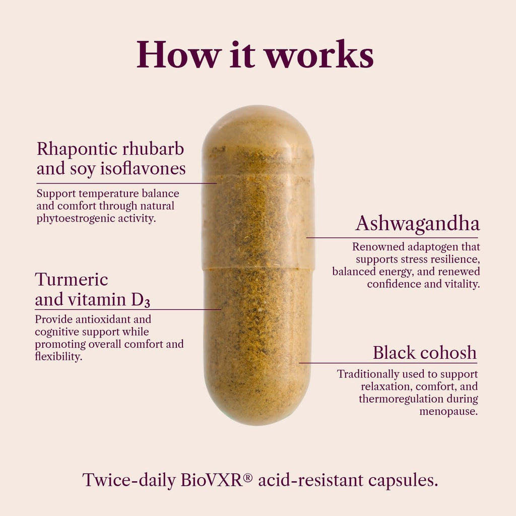 Hormonal Balance for Women | Rhubarb Extract, Soy Isoflavones & Black Cohosh for Hot Flash, Night Sweat & Mood Support, Menopause Relief Supplement, Hormone-Free 60 Capsules, 1 Month Supply