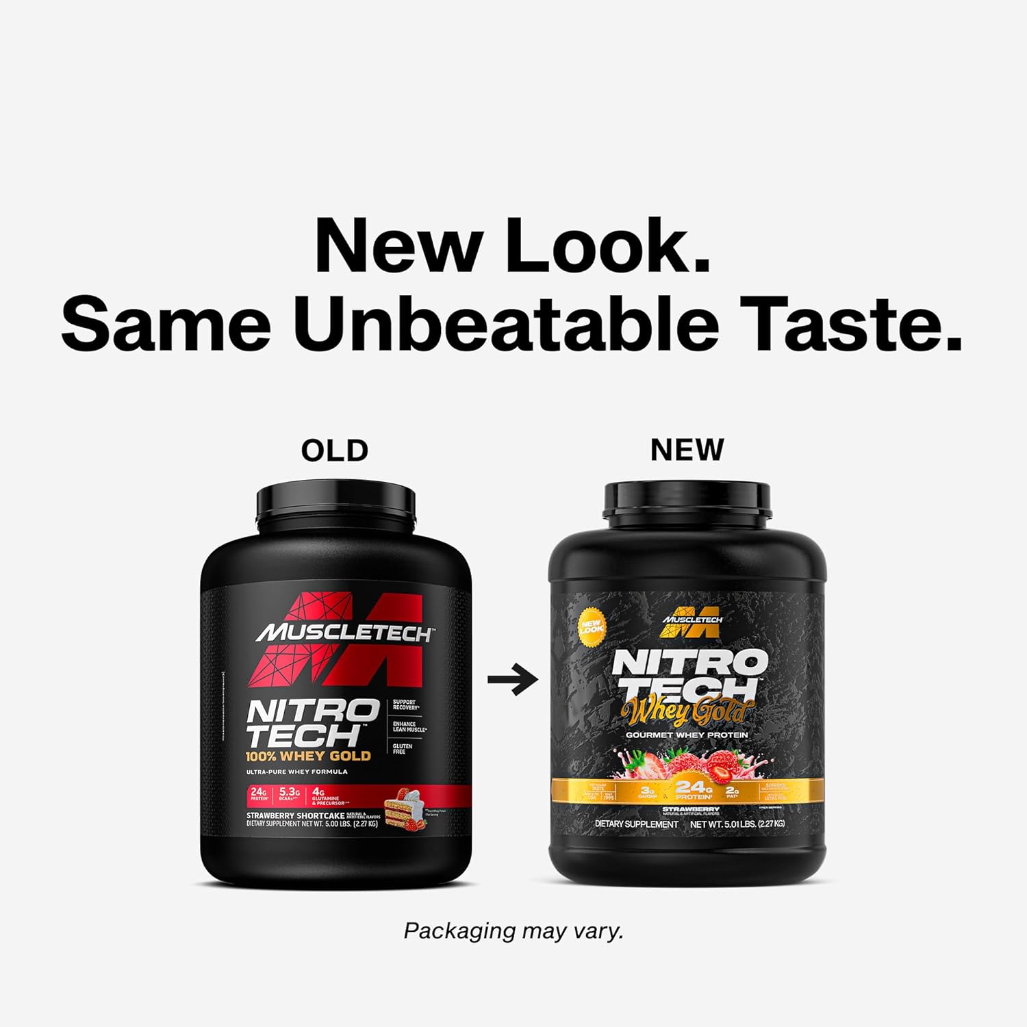 Muscletech Whey Protein Powder (Strawberry Shortcake, 5LB) - Nitro-Tech Whey Protein Isolate Smoothie Mix for Lean Muscle & Fast Recovery - 24g of Whey Gold Protein for Women & Men, Packaging May Vary