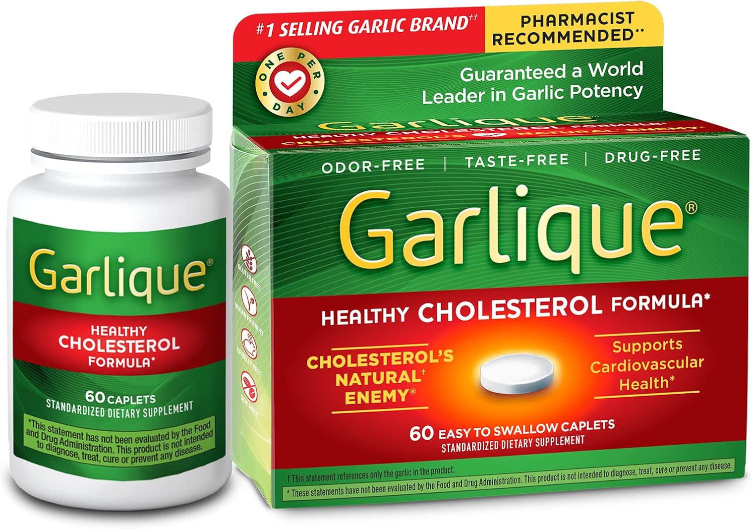 Garlique Garlic Extract Supplement, Healthy Cholesterol Formula, Odorless & Vegan, 60 Caplets