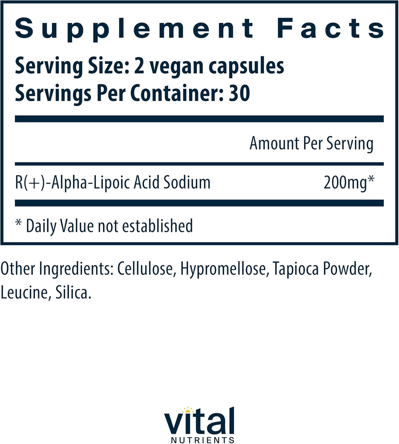 Vital Nutrients R-Lipoic Acid | Active Alpha-Lipoic Acid Antioxidant | ALA Supplement for Healthy Metabolism and Energy | Gluten, Dairy, Soy Free | Non-GMO | 60 Capsules