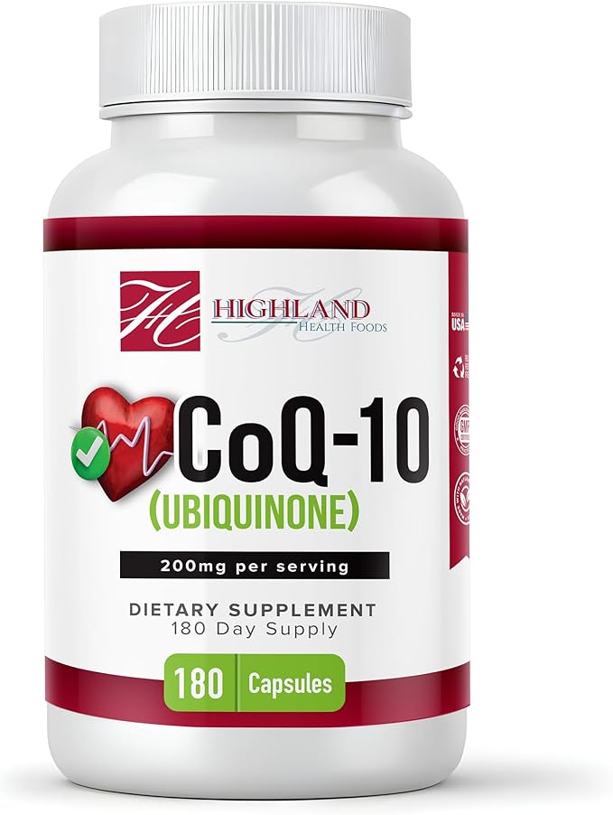 CoQ10 200mg 180 Vegetarian Capsules for Heart Health, Non-GMO, Easy to Swallow, Supports Cellular Energy Production and Cardiovascular Health