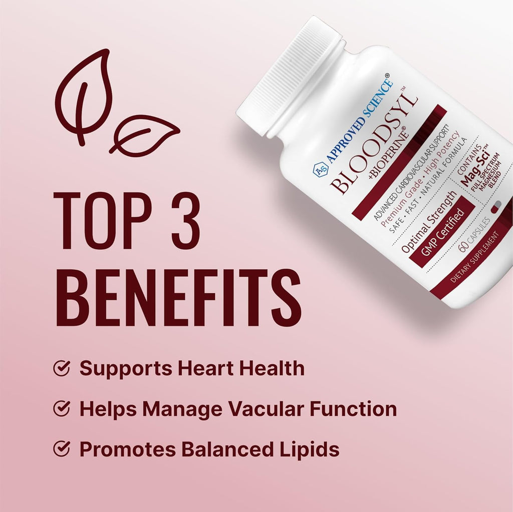 Approved Science Bloodsyl - Supports Blood Flow - Hawthorn Berry, Magnesium, BioPerine - Vegan - 60 Capsules - Pack of 1