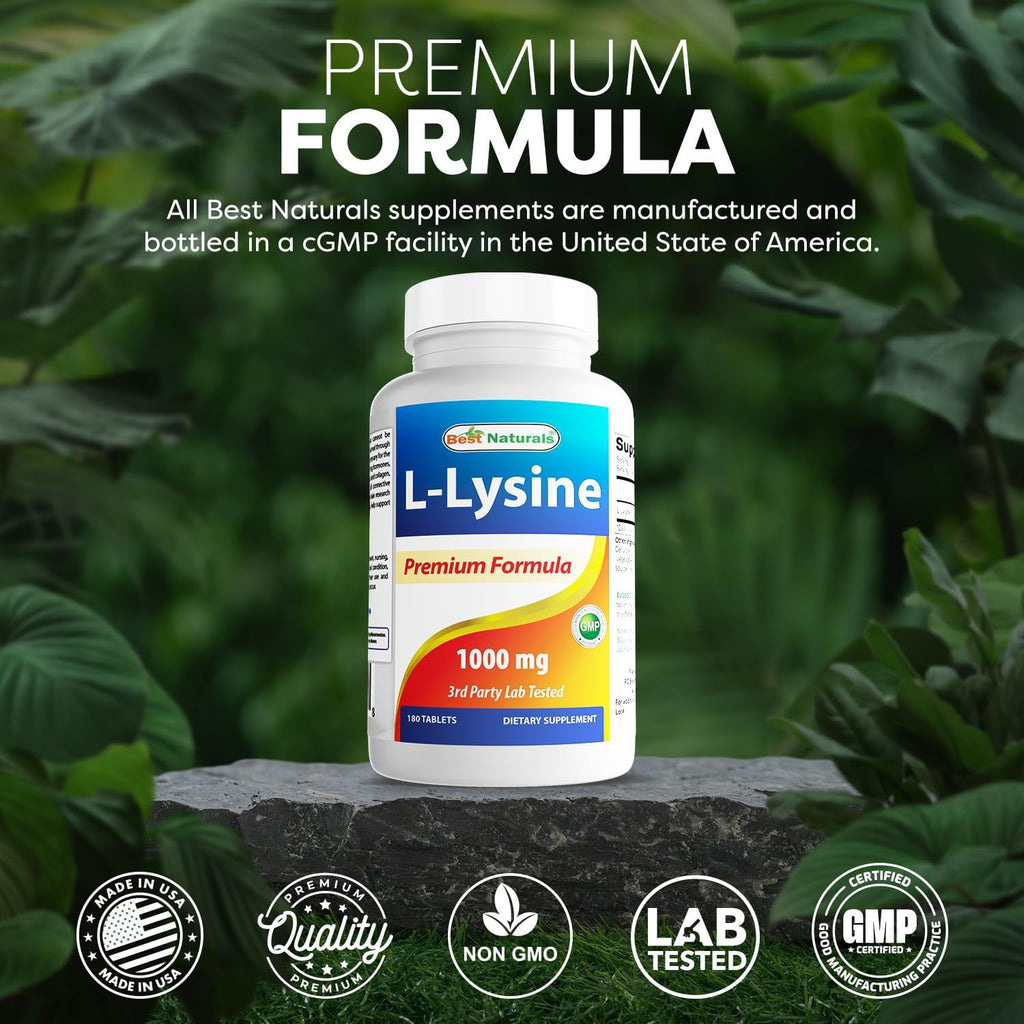 Best Naturals L-Lysine 1000mg 180 Tablets (180 Count (Pack of 1)) (3 Bottles)