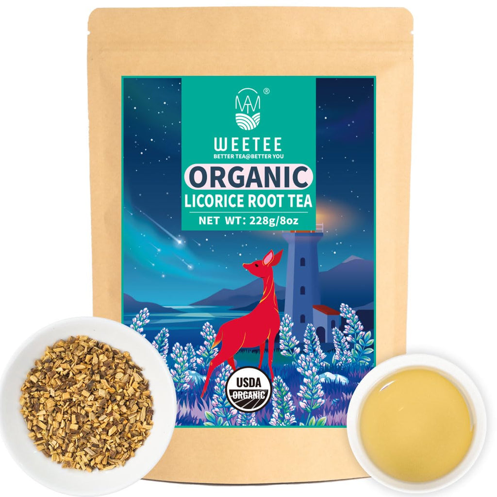 WT WEETEE Organic Licorice Root Tea, Organic Pure Licorice Root Loose Cut and Sifted, Naturally Caffeine-free, Bulk Licorice Chopped 8 oz. (228g)