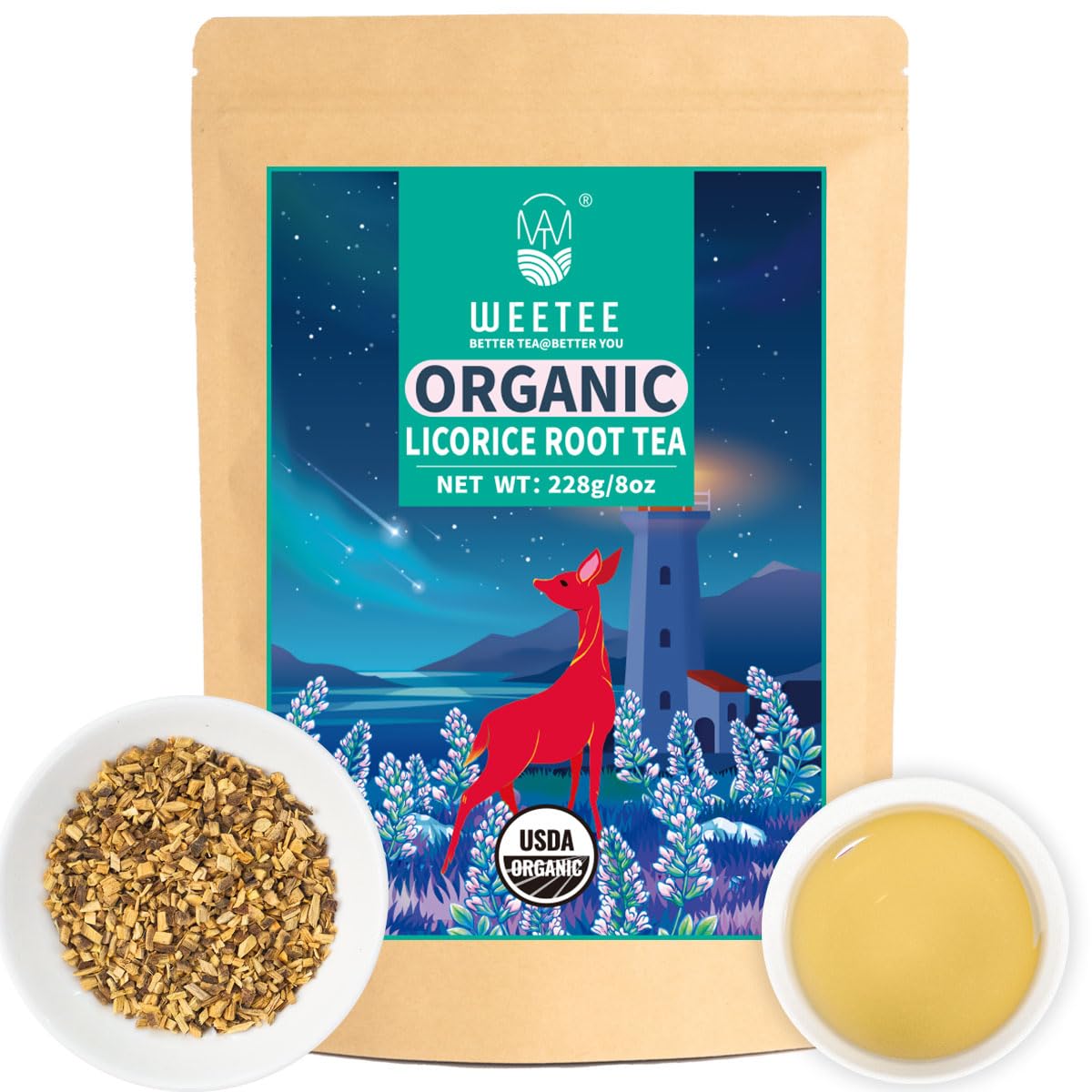 WT WEETEE Organic Licorice Root Tea, Organic Pure Licorice Root Loose Cut and Sifted, Naturally Caffeine-free, Bulk Licorice Chopped 8 oz. (228g)