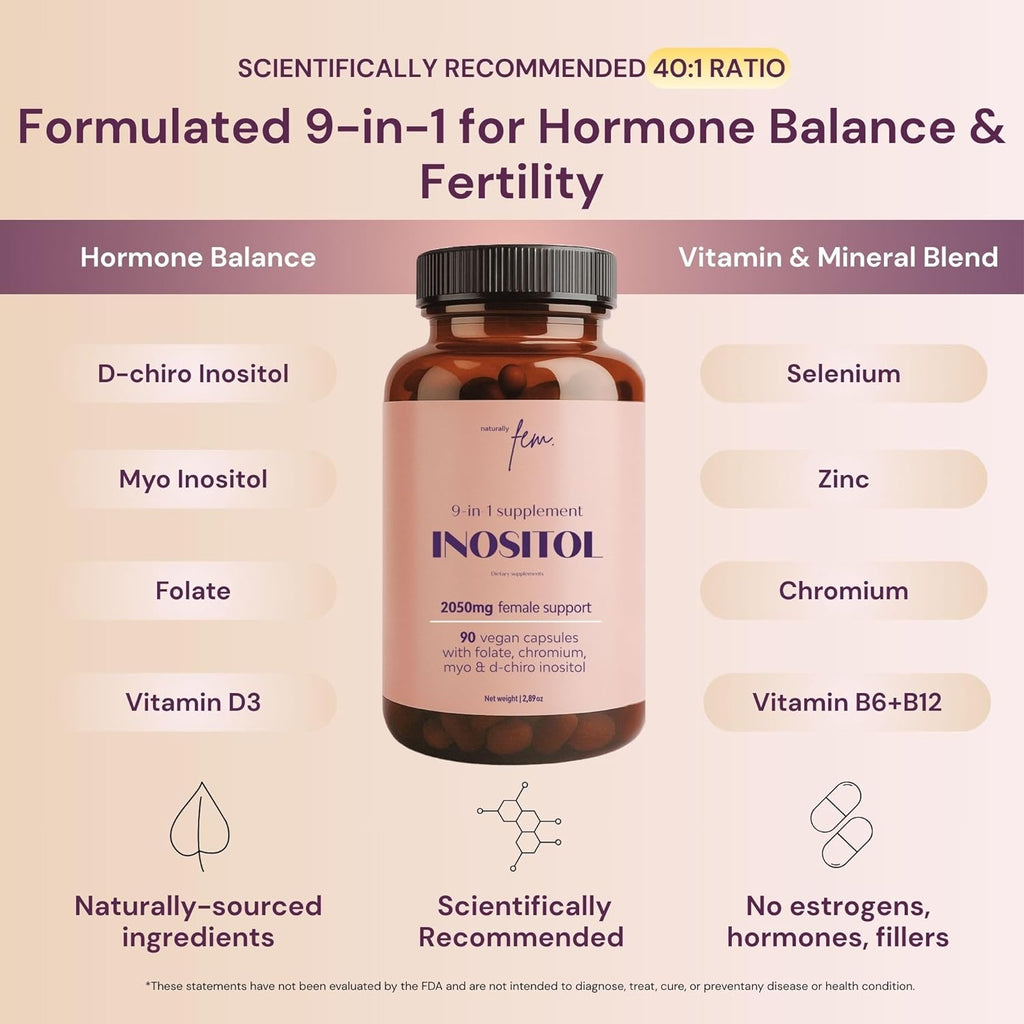 QSTA Myo-Inositol & D-Chiro Inositol Supplement for Women 2050mg (40:1 Ratio) – 9-in-1 Hormonal & Metabolic Support with Folate, Vitamin B6, B12, D3, Zinc & Chromium