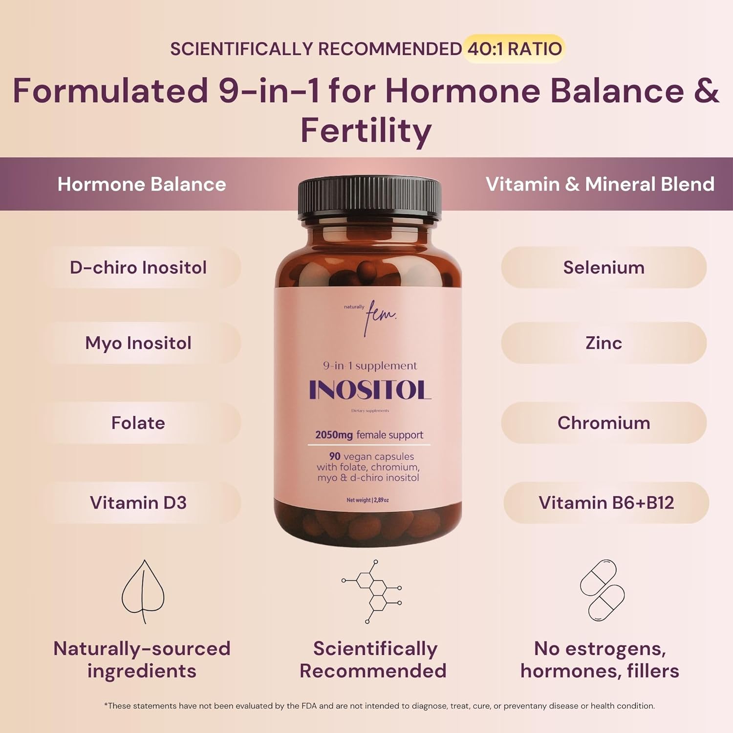 QSTA Myo-Inositol & D-Chiro Inositol Supplement for Women 2050mg (40:1 Ratio) – 9-in-1 Hormonal & Metabolic Support with Folate, Vitamin B6, B12, D3, Zinc & Chromium