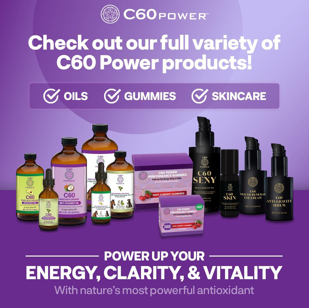 C60 Power C60 Gummies - Natural Wellness Support for Men & Women, 99.99% Pure Sublimated Carbon Fullerenes, Promotes Energy, Mental Clarity, & Stamina - 30 Count