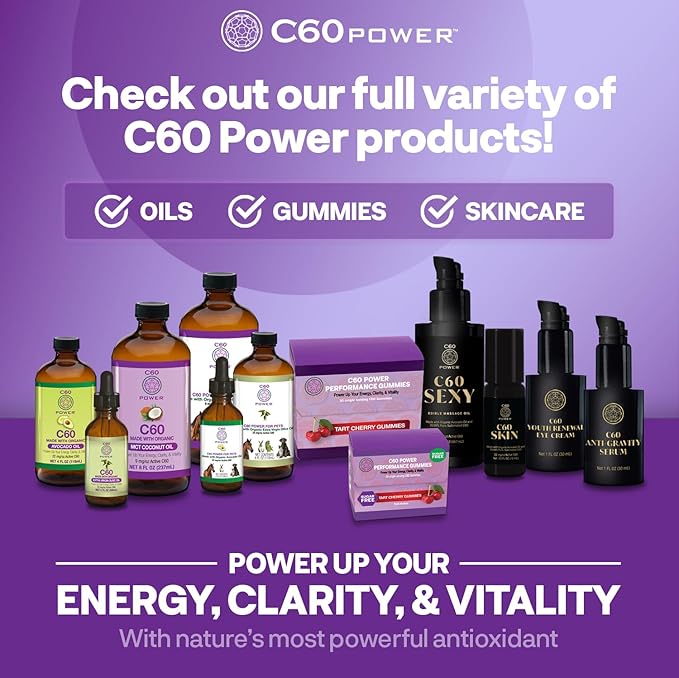 C60 Power C60 in Organic Avocado Oil - Natural Wellness & Antioxidant Support for Men & Women, 99.99% Pure Carbon Fullerenes, Promotes Energy, Mental Clarity, & Stamina - 2 fl oz Bottle