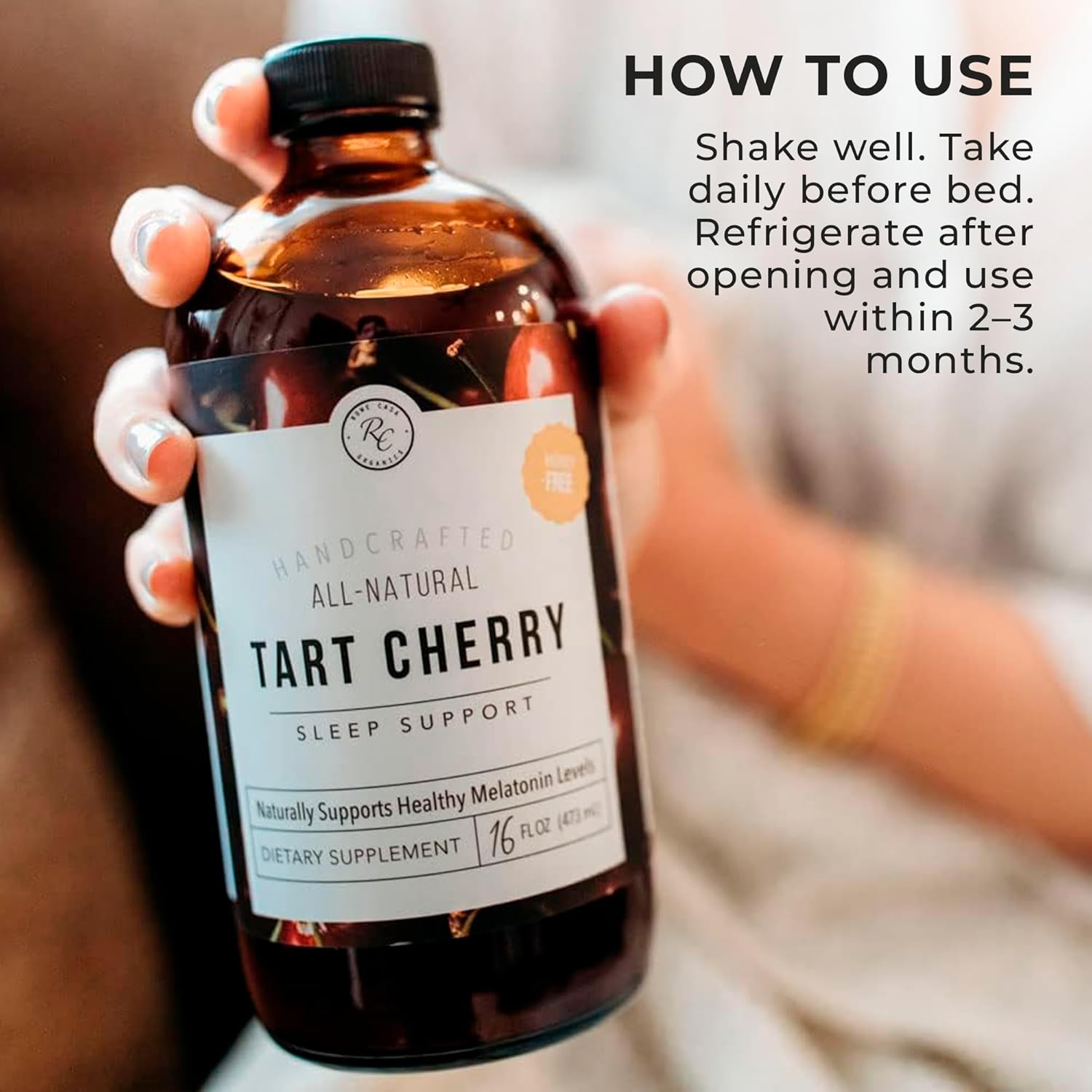 Rowe Casa Organics Tart Cherry Organic Sleep Support with Valerian Root, Supports Sleep Cycle Regulation and Muscle Recovery (16 Fl Ounces)