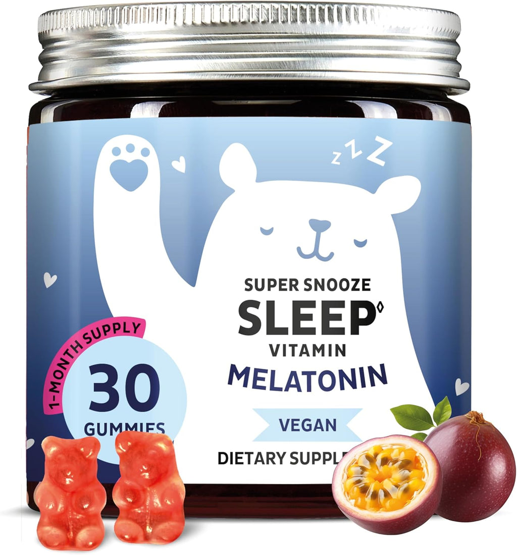 Vegan Melatonin 5mg Gummies, Sleep Gummies for Reduced time to Fall Asleep, with Vitamin B6 & Passion Fruit Extract - Super Snooze Sleep Vitamin (30 Gummies)