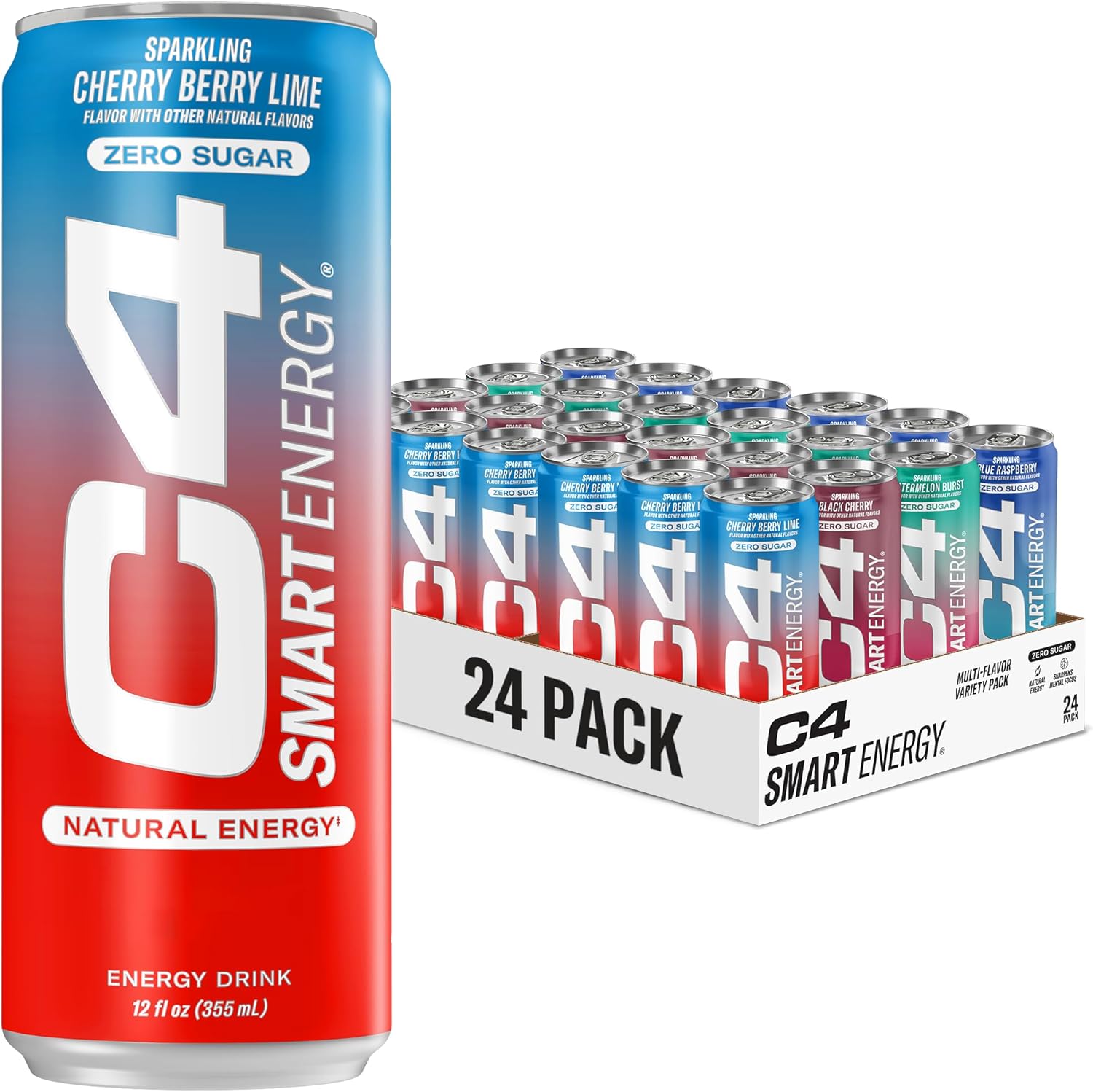 C4 Smart Energy Drinks Variety Pack, Sugar Free Performance Fuel & Nootropic Brain Booster, Coffee Substitute or Alternative, 4 Flavor Summer Sippin’ Variety 24 Pack