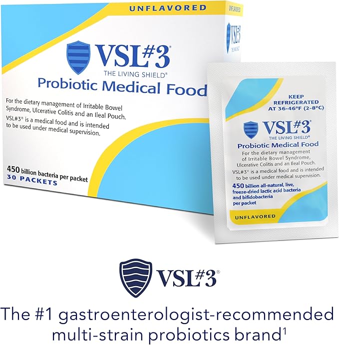 VSL#3® Probiotic Powder for Digestive Health, IBS & UC Symptoms - 450B CFUs, High-Potency, Multi-Strain, Live, Refrigerated Probiotic, Medical Food for Gut Health Support in Men & Women, 30 Pack