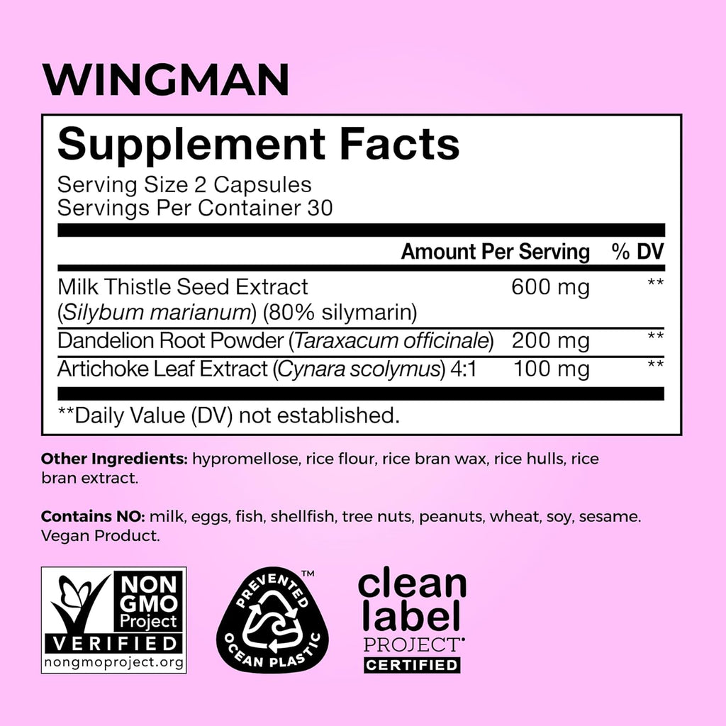HUM Wing Man - Liver Detox and Liver Support Supplement with Milk Thistle, Dandelion Root Powder & Artichoke Leaf Extract - Helps Flush Liver of Toxins (60-Count)