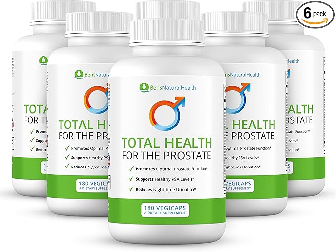 Ben's Natural Health Total Health for The Prostate Supplement with Beta Sitosterol Vitamins C, D, E, Zinc and Turmeric, 720 Vegicaps, 6 Pack