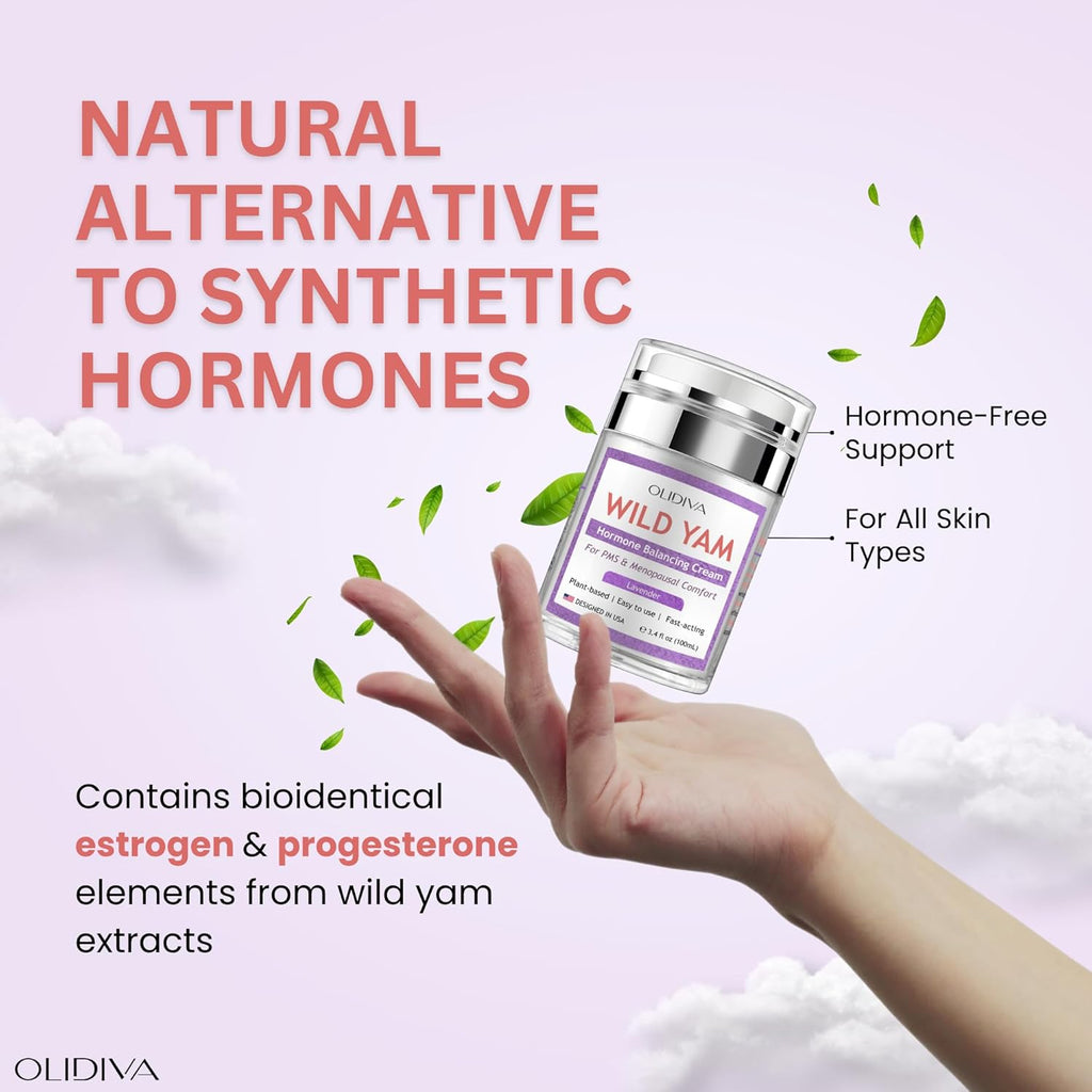 Wild Yam Cream, Hormone Balance for Women, Natural Estrogen & Progesterone-Free Hormone Support, For PMS & Menopausal Comfort, Day&Night Cream for Hot Flashes & Night Sweats, Lavender (3.4 oz)