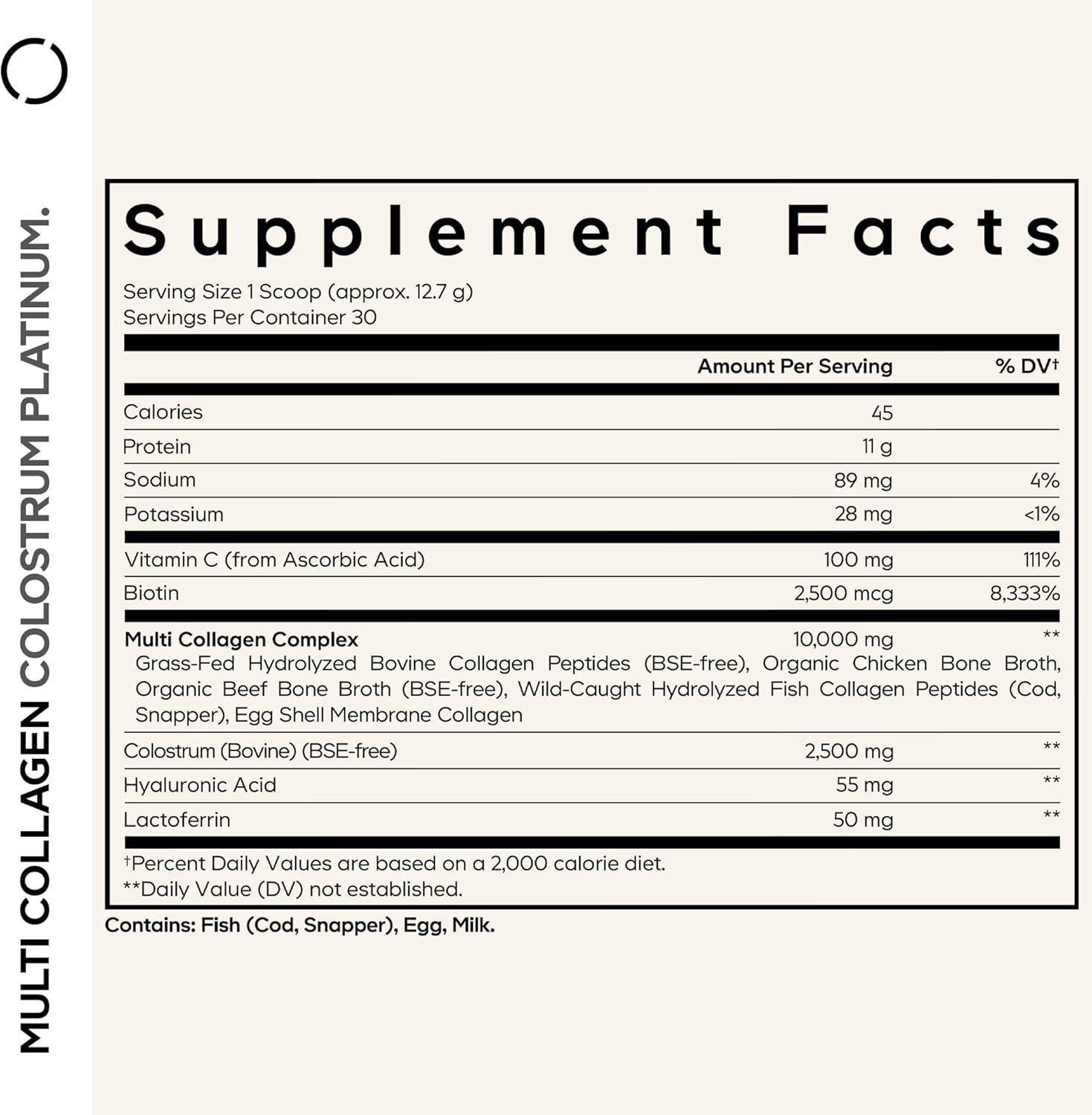 Codeage Multi Collagen Colostrum Powder Platinum - Hydrolyzed Grass-Fed Bovine Collagen Peptides, Grass-Fed Bovine Colostrum Supplement, Vitamin C, Biotin, Hyaluronic Acid, Lactoferrin - 13.4 Oz.