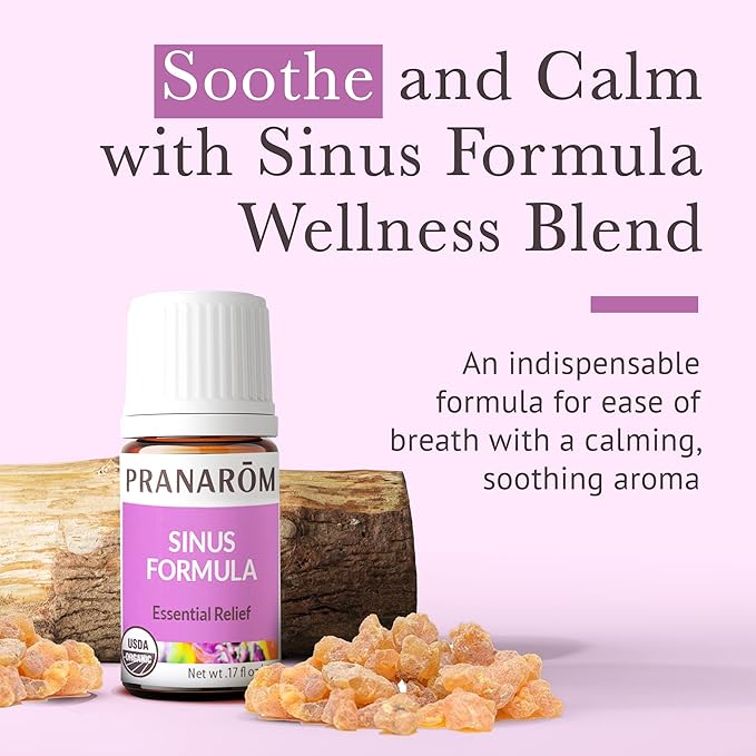 Pranarom - Sinus Formula Essential Oil Blend (5ml) - Olive Oil, Eucalypts, Peppermint, Rosemary, Frankincense, & Thyme - 100% Pure Essential Oil for Topical Use | USDA and ECOCERT Certified Organic