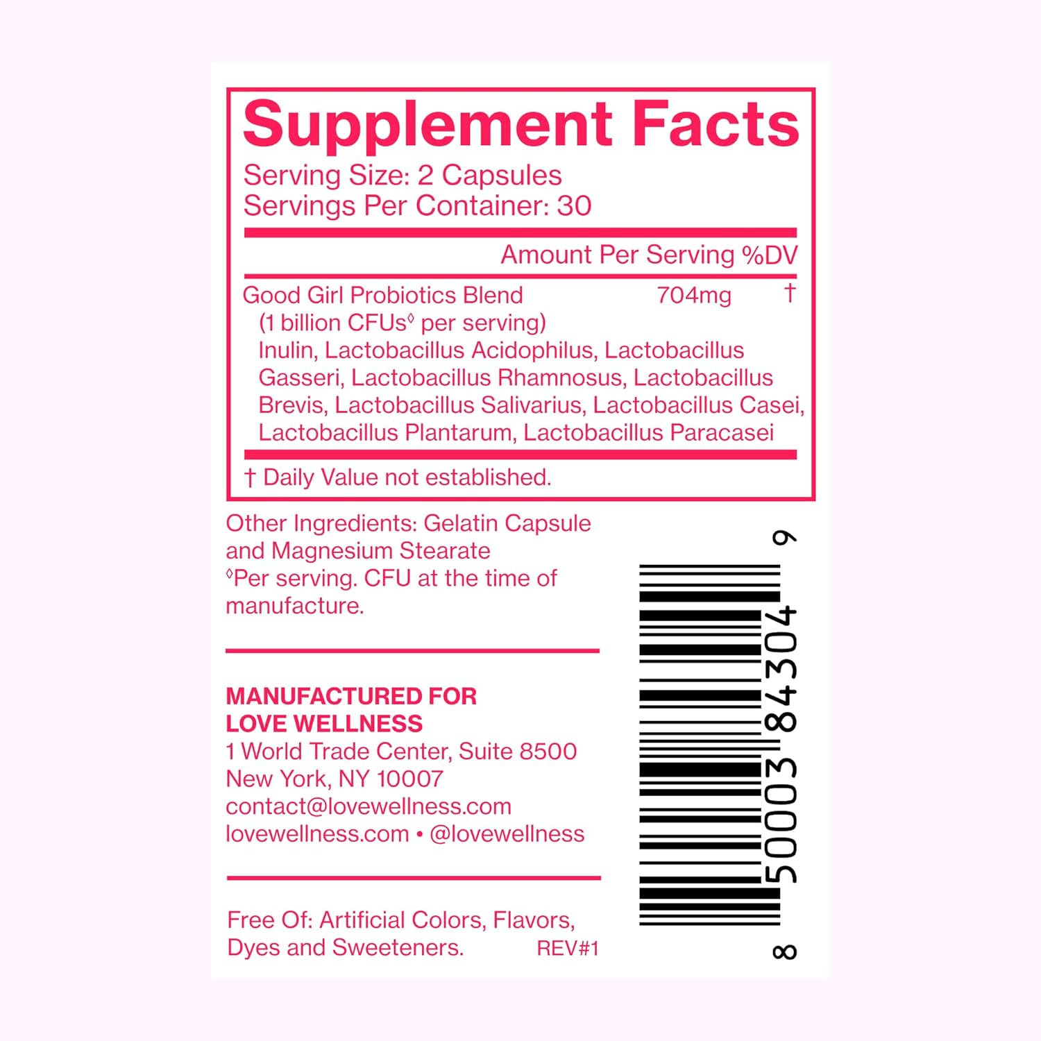 Love Wellness Good Girl Probiotics | Women's Vaginal Health Supplement | Vaginal Probiotics for Women pH Balance & Urinary Tract Health | Support Vaginal Odor & Flora | Old Formula | 30 Day Supply