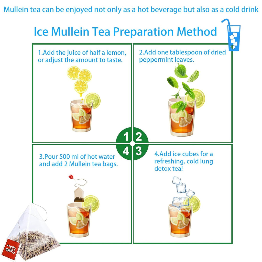 Samcci - Mullein Tea Bags, 20 Teabags, 3g/bag, 100% Pure Mullein Tea Bags for Lungs Cleanse, Natural Herbal Tea Bags, Caffeine Free & No Additives Mullein Leaf Tea for Detox & Respiratory Support
