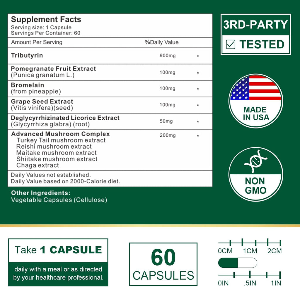 Tributyrin Supplement - Butyrate Precursor for Gut Barrier Support, Leaky Gut Support, Digestion 60 Count